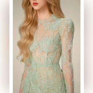 Lace mint beaded mini dress, NWOT